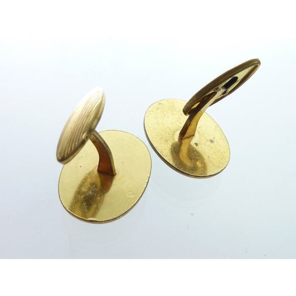 Vintage Black Gray Cats Eye Gold Tone Tuxedo Cufflinks - Picture 3 of 4